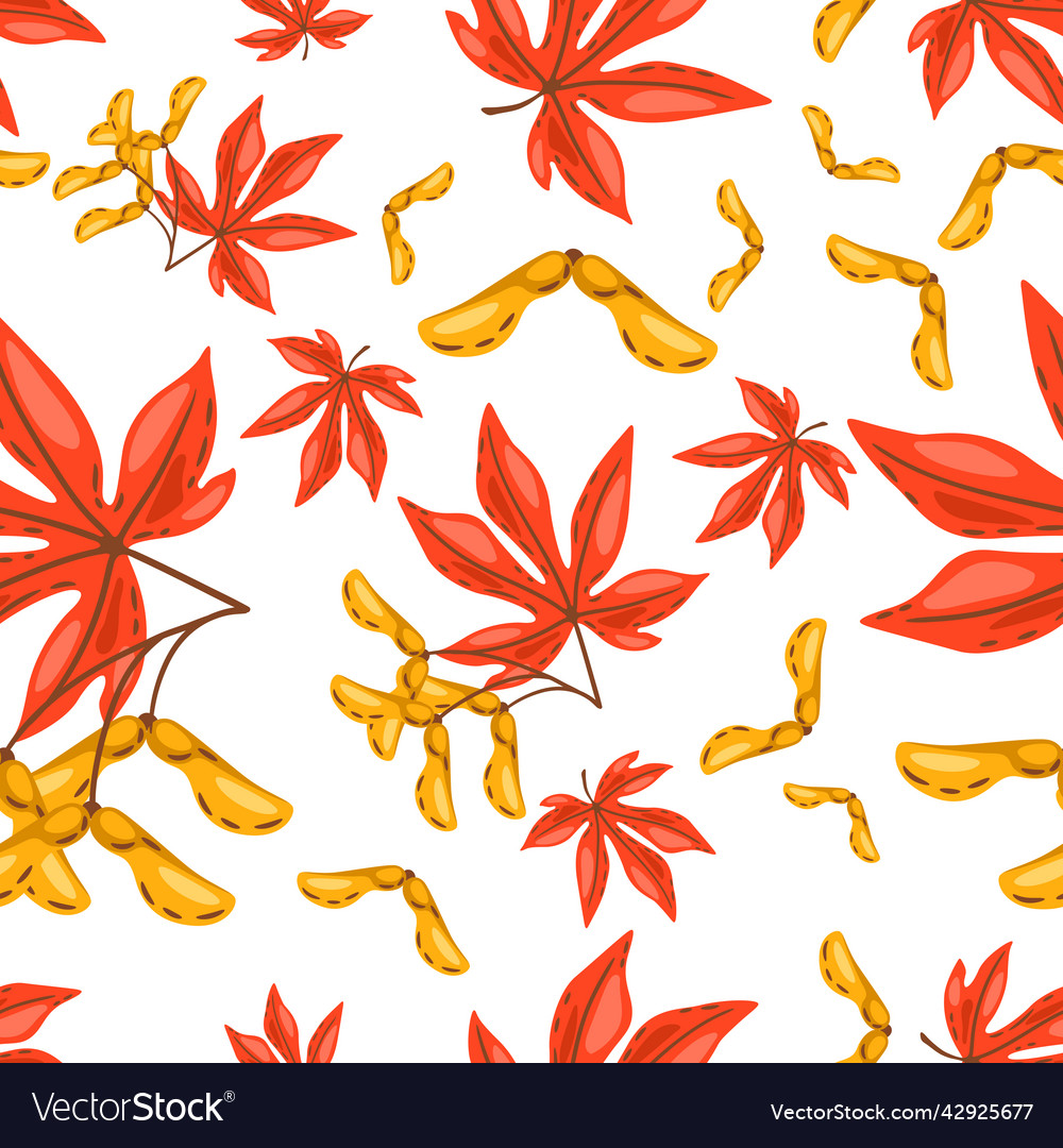 Seamless pattern of maple leaves with seeds image Vector Image Seamless pattern of maple leaves with seeds image