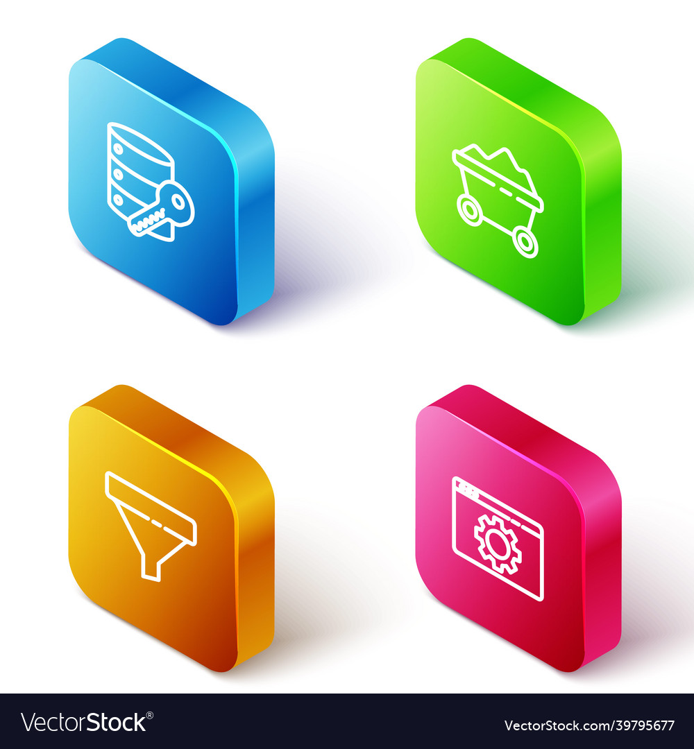 Set isometric line server security with key coal vector image Set isometric line server security with key coal