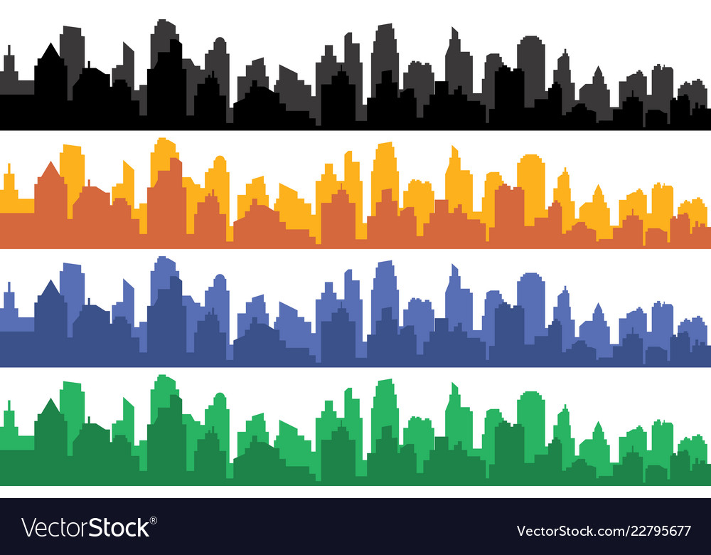 Set of different color horizontal cityscapes