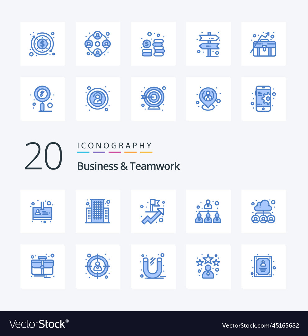 20 Business und Teamwork blaue Farbe Icon Pack