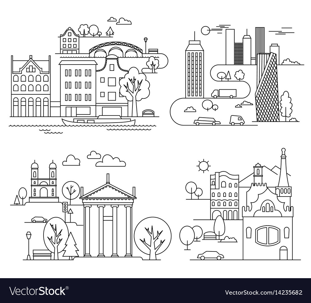 City design elements linear style Royalty Free Vector Image