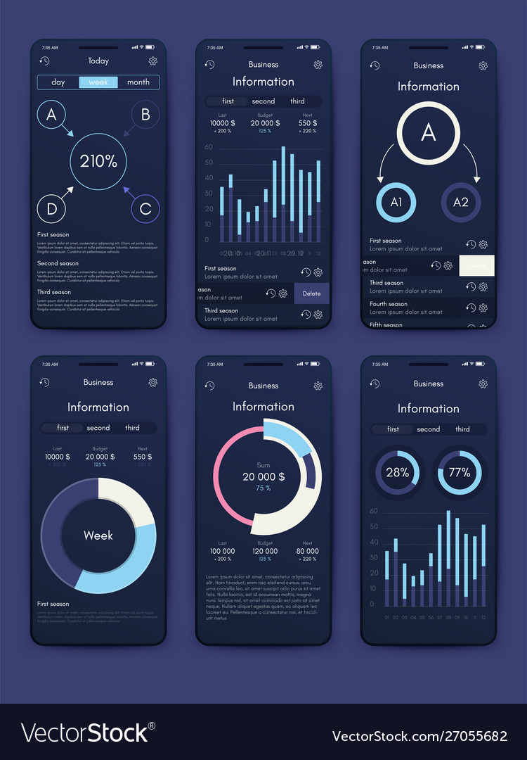 Different ui ux gui screens and flat web icons Vector Image