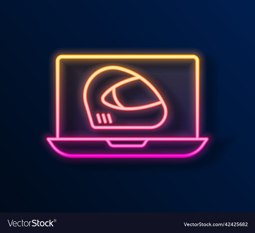 Glowing neon line racing helmet icon isolated