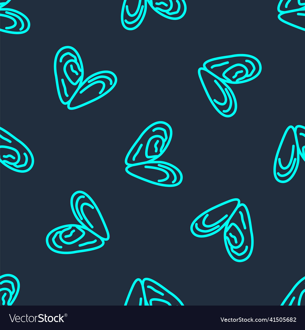 Green line mussel icon isolated seamless pattern