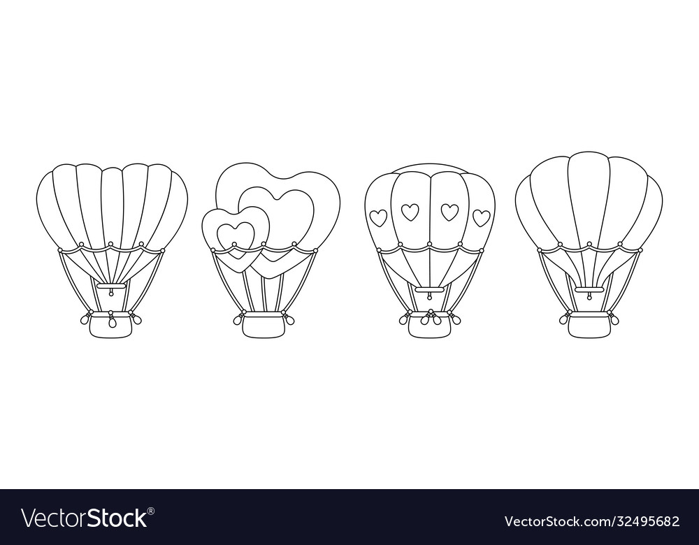 Heißluftballon schwarz linear Satz Herz geformt