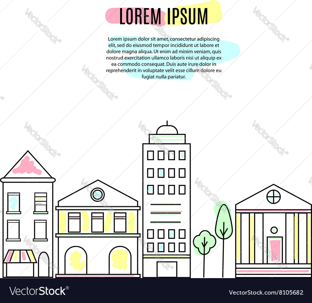 Outline city street view Royalty Free Vector Image