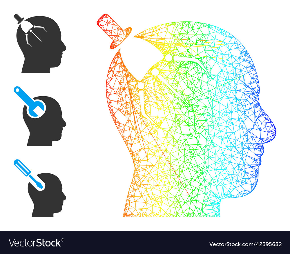 Rainbow gradient net mesh brain intruder icon Vector Image Rainbow gradient net mesh brain intruder icon