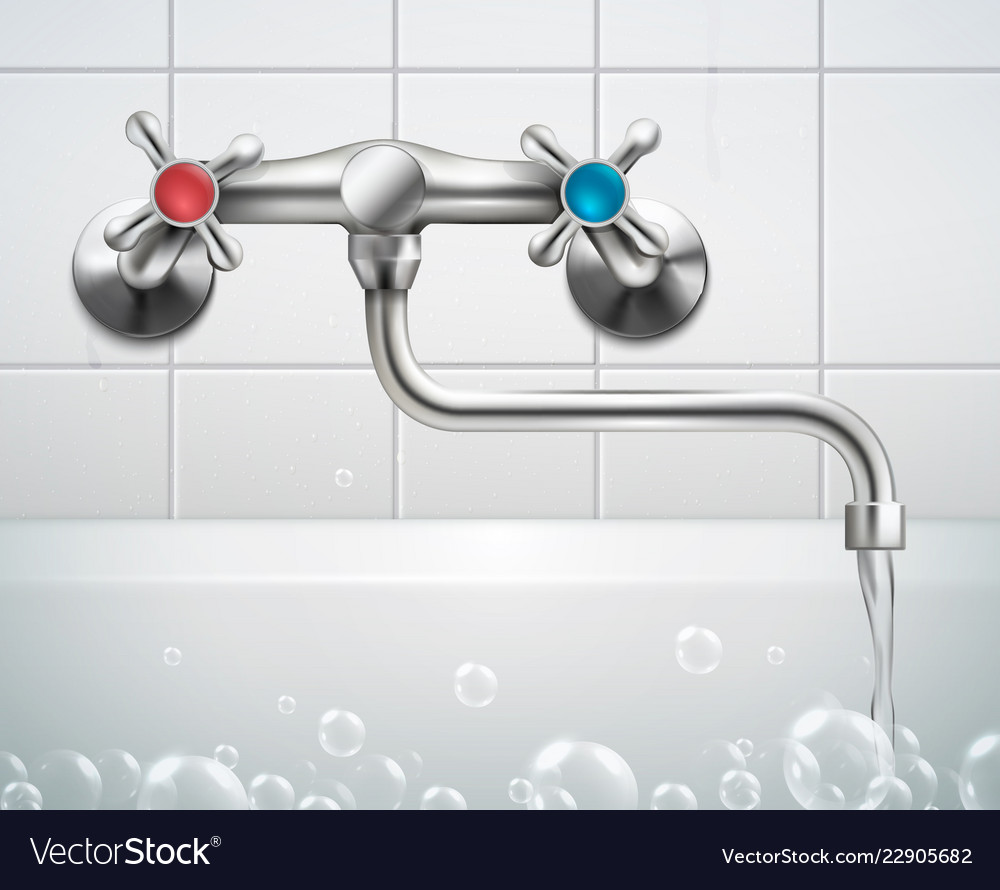 Realistic bathroom faucet composition vector image Realistic bathroom faucet composition