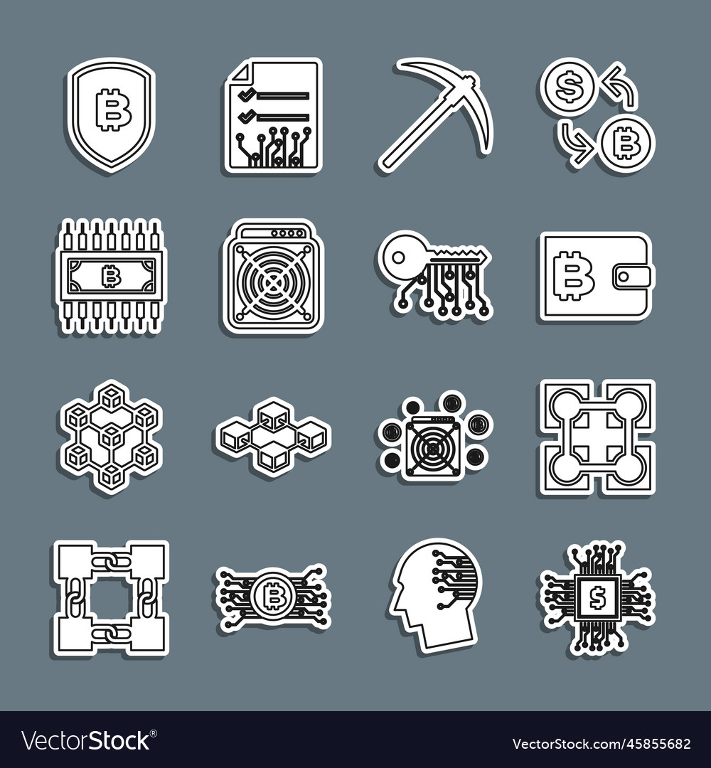 Set line processor chip with dollar blockchain vector image Set line processor chip with dollar blockchain