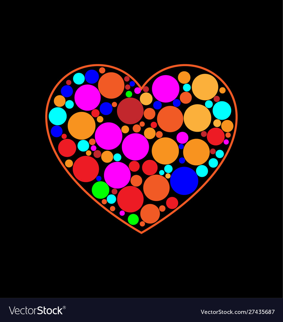 Colorful circular objects in a heart sign