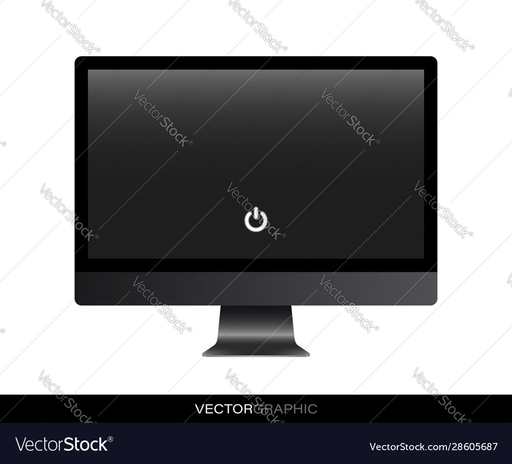 Computer monitor dark template button power white vector image Computer monitor dark template button power white