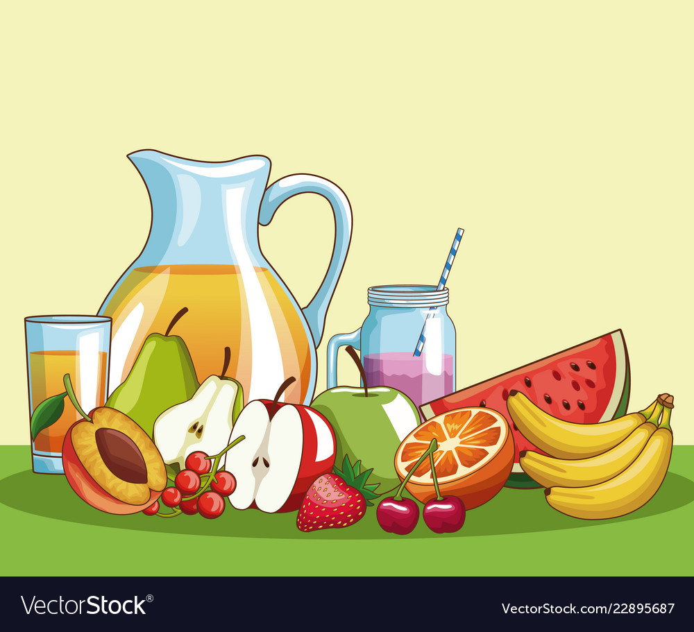 Fresh fruits and juice Royalty Free Vector Image