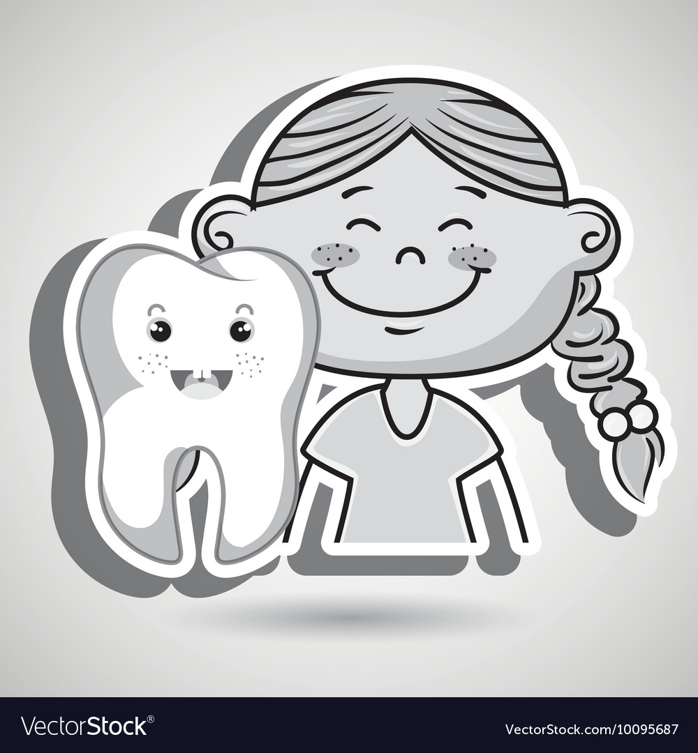 Healthy cartoon girl and tooth