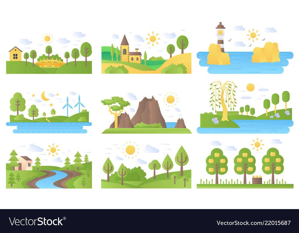 Mini landscapes icons set ecology nature Vector Image