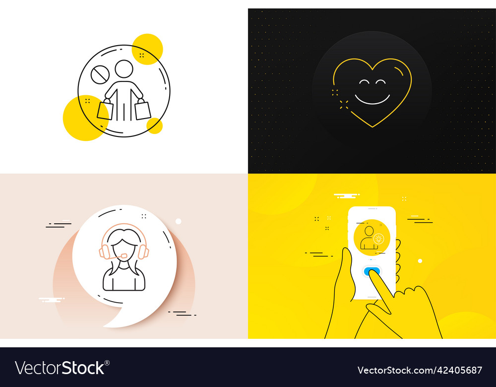 Minimal set of user idea support and smile chat vector image Minimal set of user idea support and smile chat
