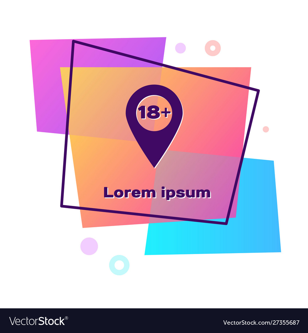 Purple map pointer with 18 plus icon isolated vector image Purple map pointer with 18 plus icon isolated