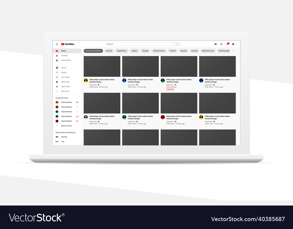 Responsive design desktop web video player page vector image Responsive design desktop web video player page