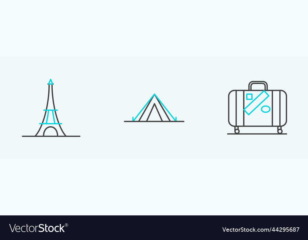 Set line suitcase for travel and stickers eiffel