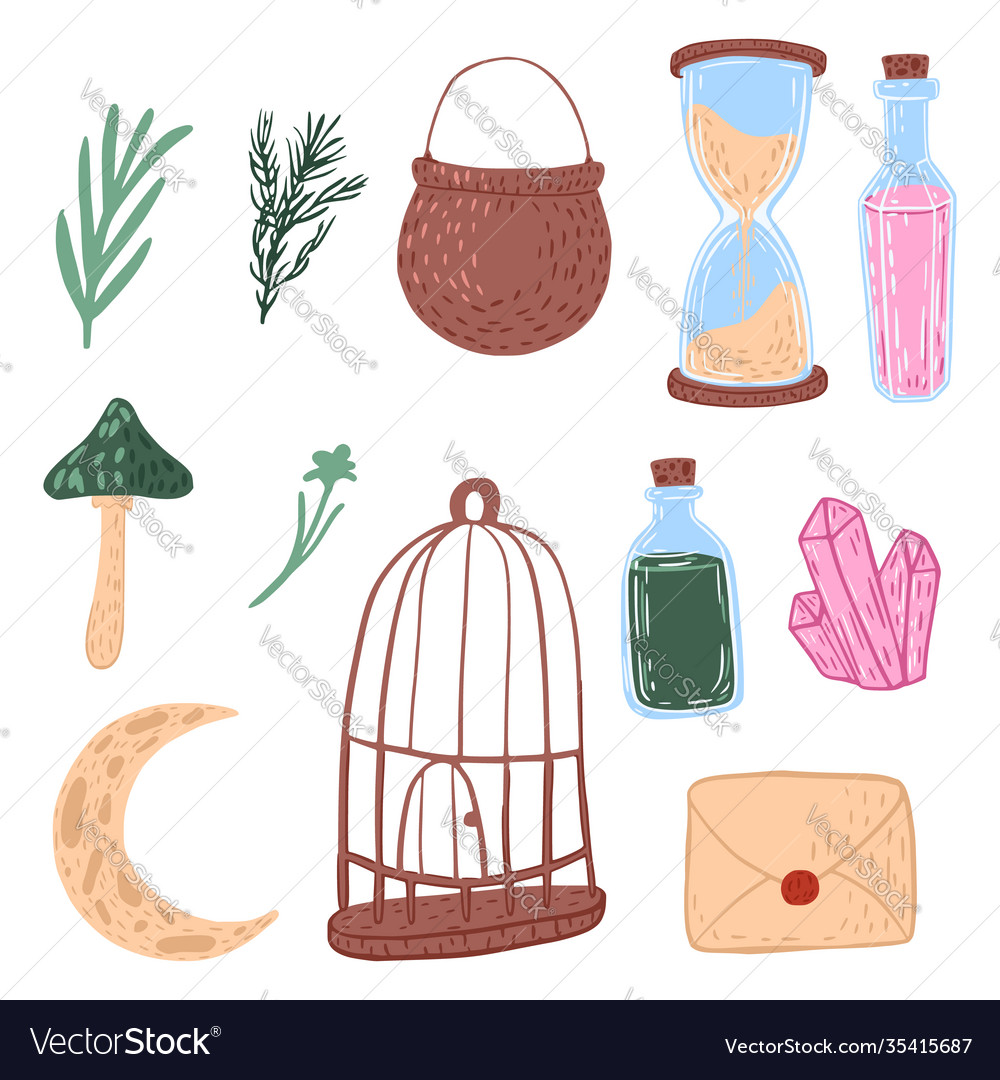 Set witchcraft isolated on white background Vector Image
