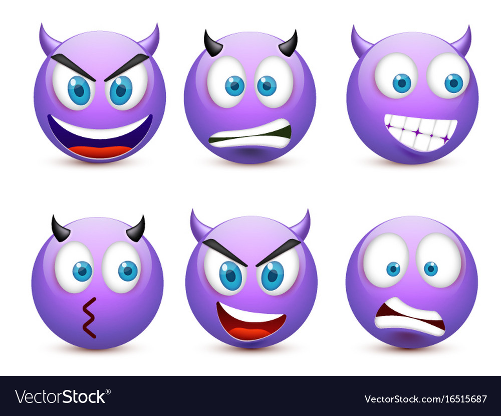 Smiley with blue eyesemoticon set violet face Vector Image