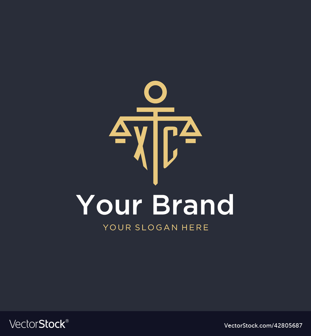 Xc initial monogram logo with scale and pillar