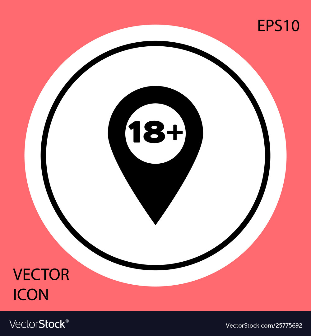 Black map pointer with 18 plus icon isolated vector image Black map pointer with 18 plus icon isolated