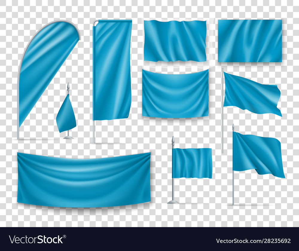 Blue rectangular flags set isolated on transparent