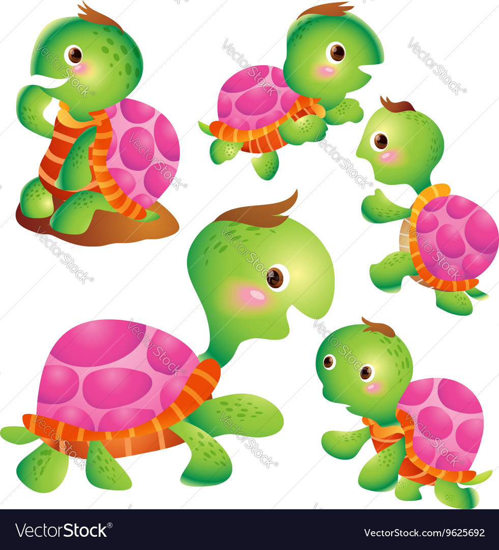 Cute turtle cartoon pink Royalty Free Vector Image