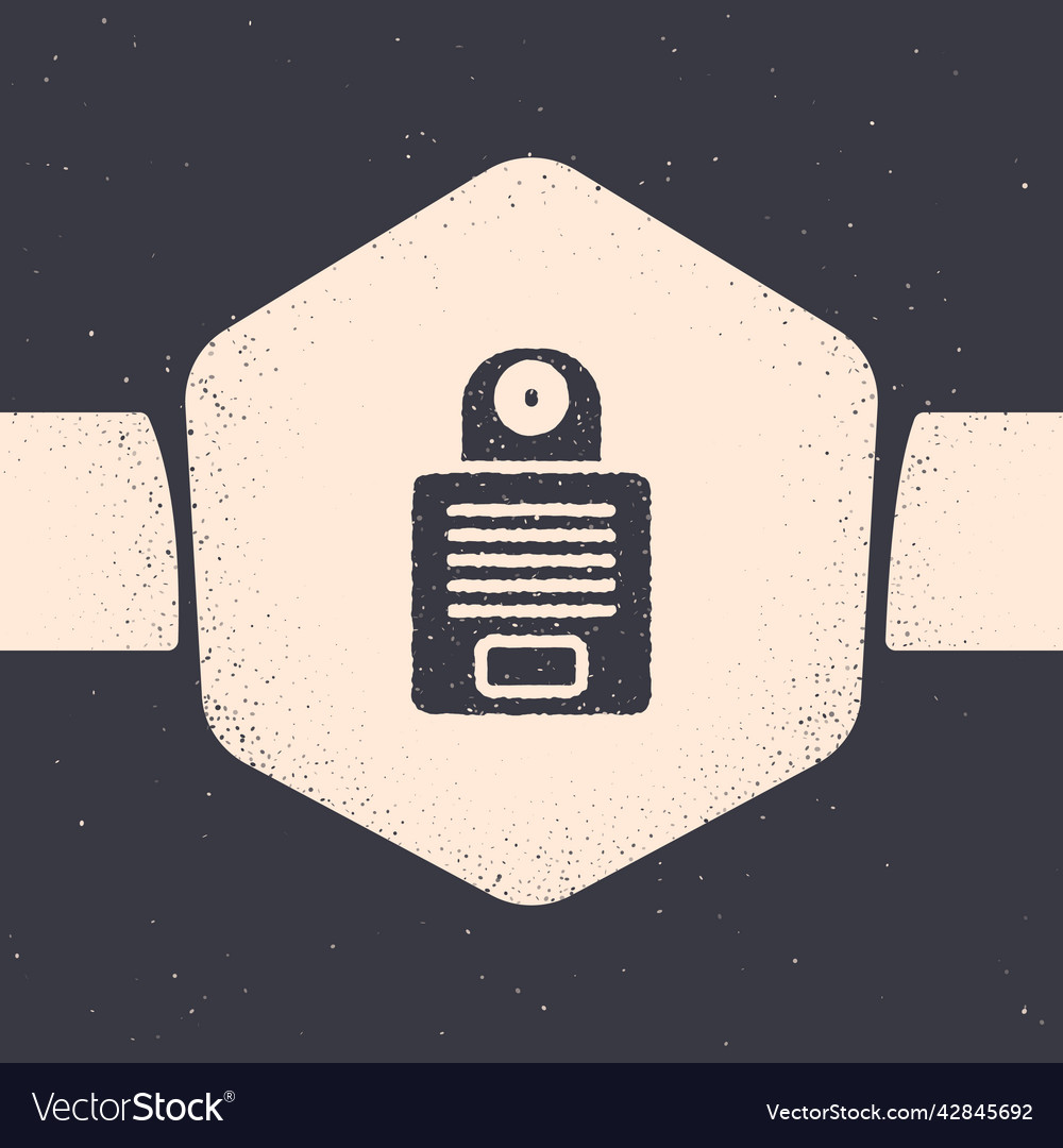 Grunge intercom icon isolated on grey background