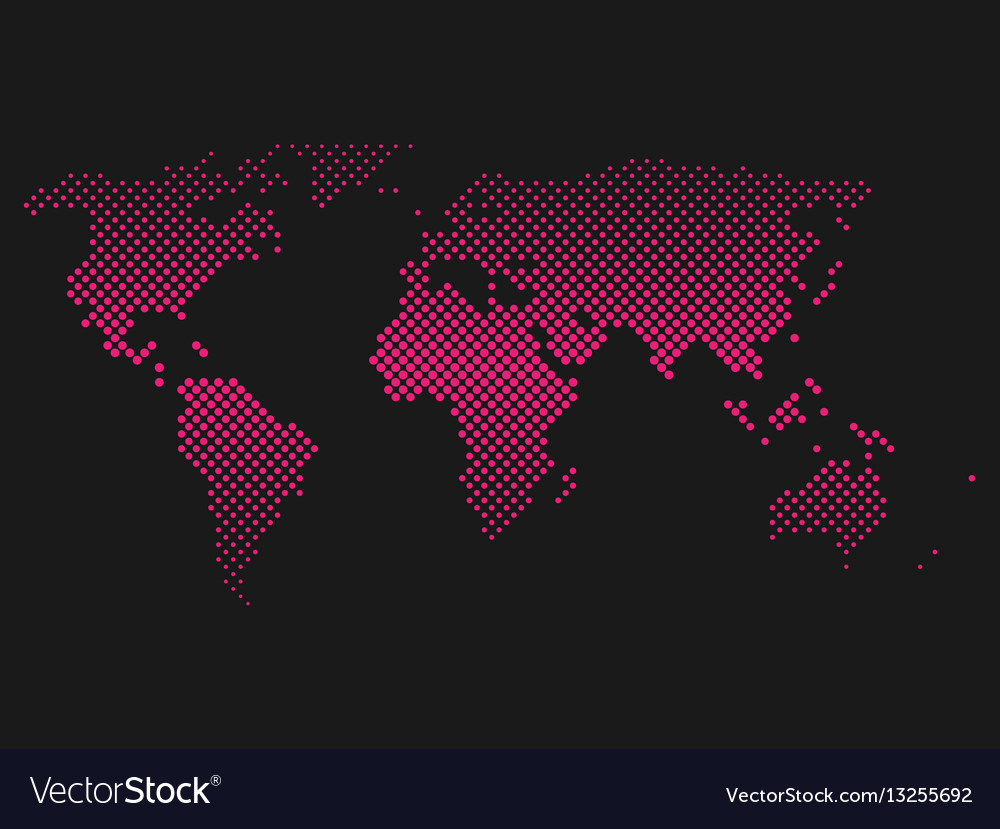 Pink halftone world map of small dots in diagonal