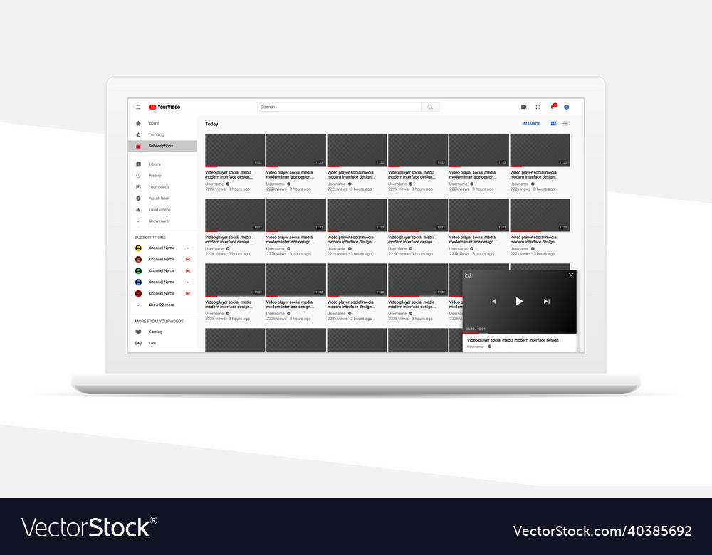 Responsive design desktop web video player page vector image Responsive design desktop web video player page