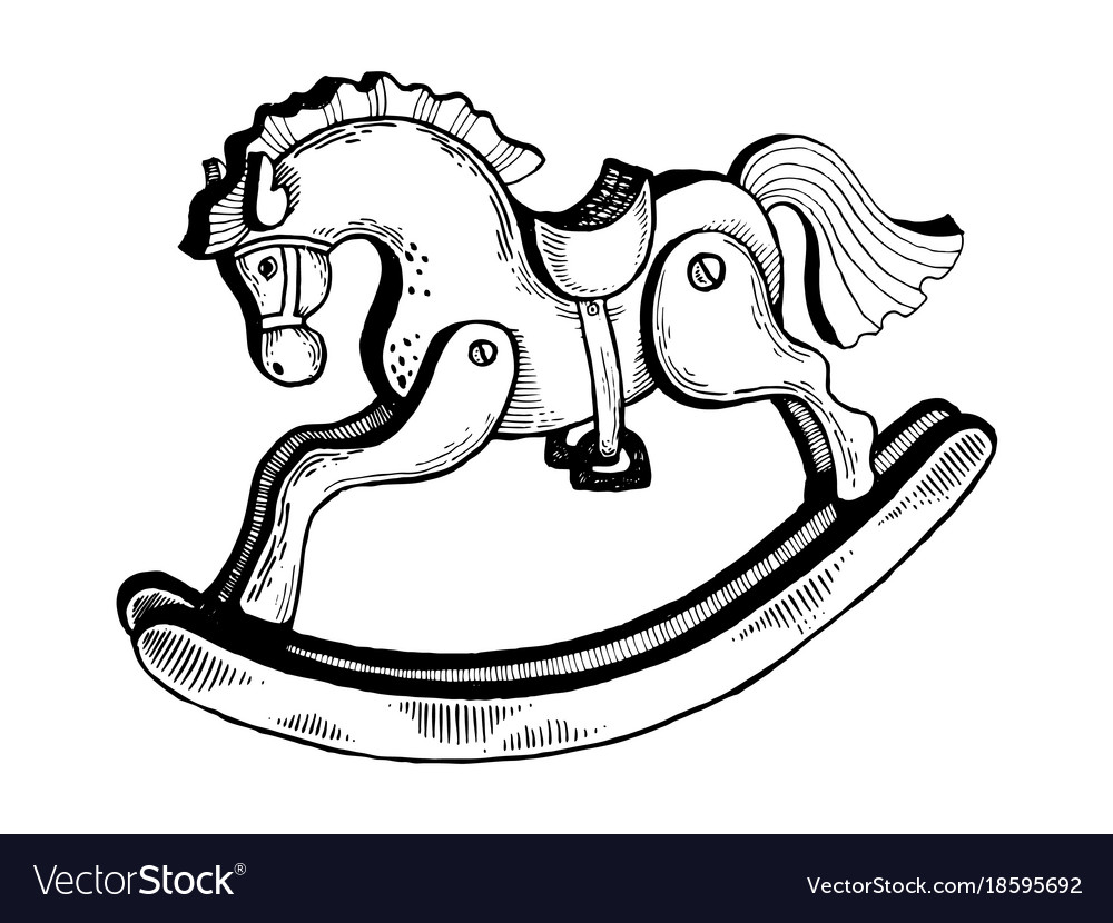 Rocking horse toy engraving Royalty Free Vector Image