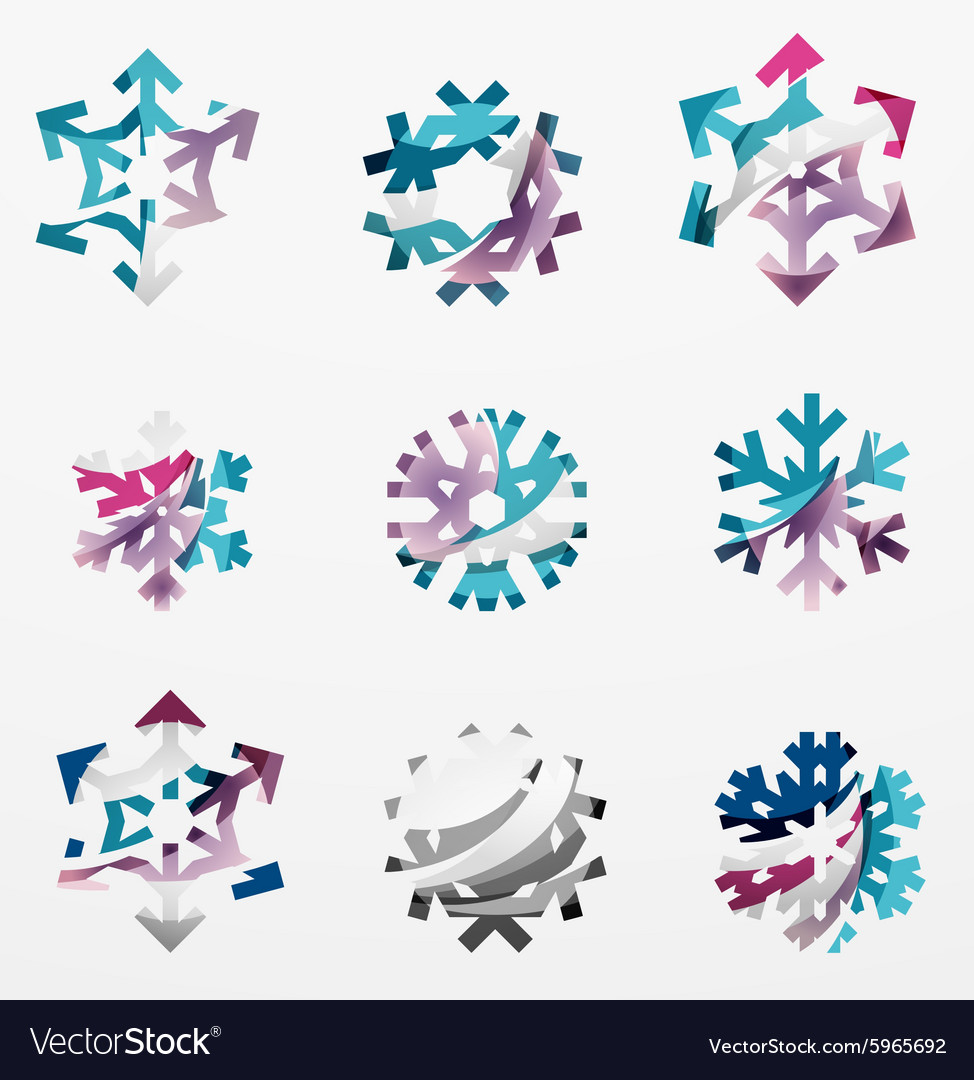 Set of abstract colorful snowflake logo icons