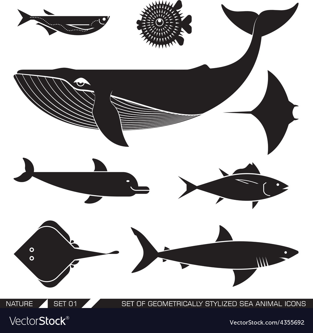 Set of geometrically stylized sea animal icons