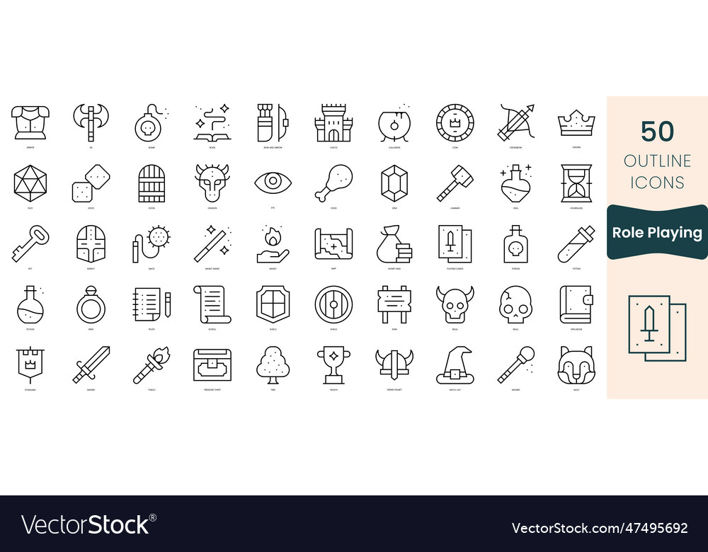 Set of role playing icons thin linear style Vector Image Set of role playing icons thin linear style