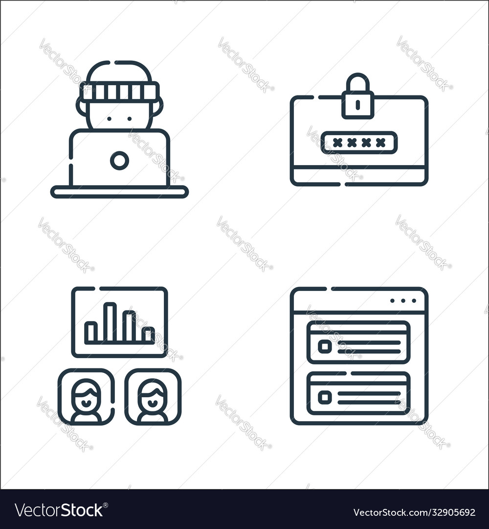 Telecommuting line icons linear set quality vector image Telecommuting line icons linear set quality