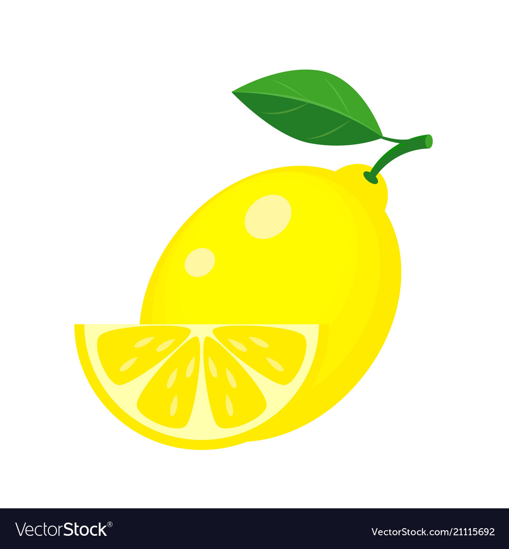 Yellow lemon with green leaf and slice Royalty Free Vector