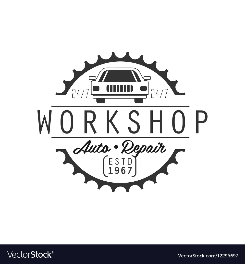 Auto Repair Workshop Black And White Label Design Vector 12295697 