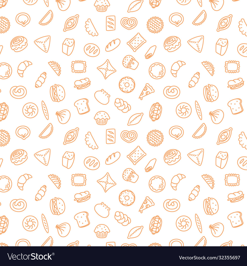 Bakery products fast food patty pattern stroke Vector Image