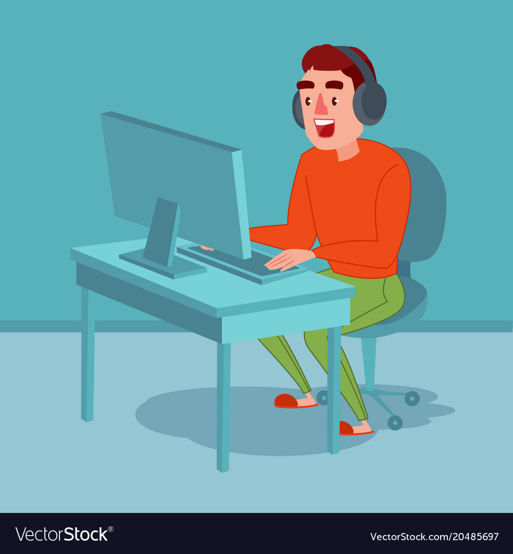 Man playing computer game Royalty Free Vector Image