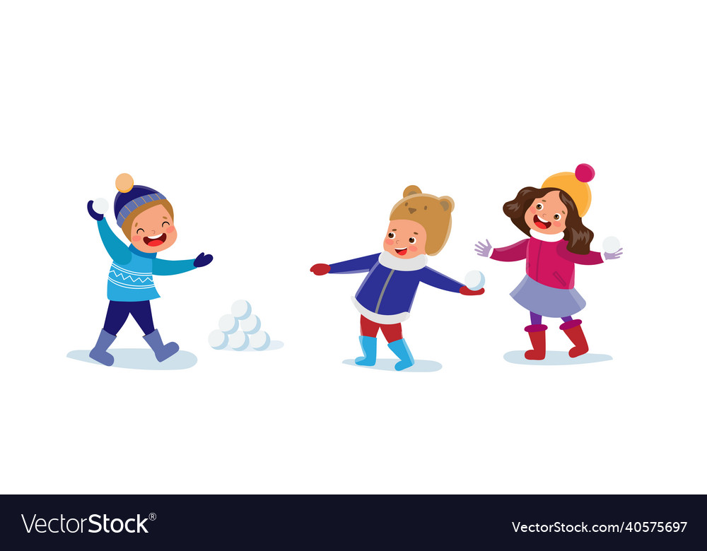 Kids playing snowball at winter outdoors Vector Image