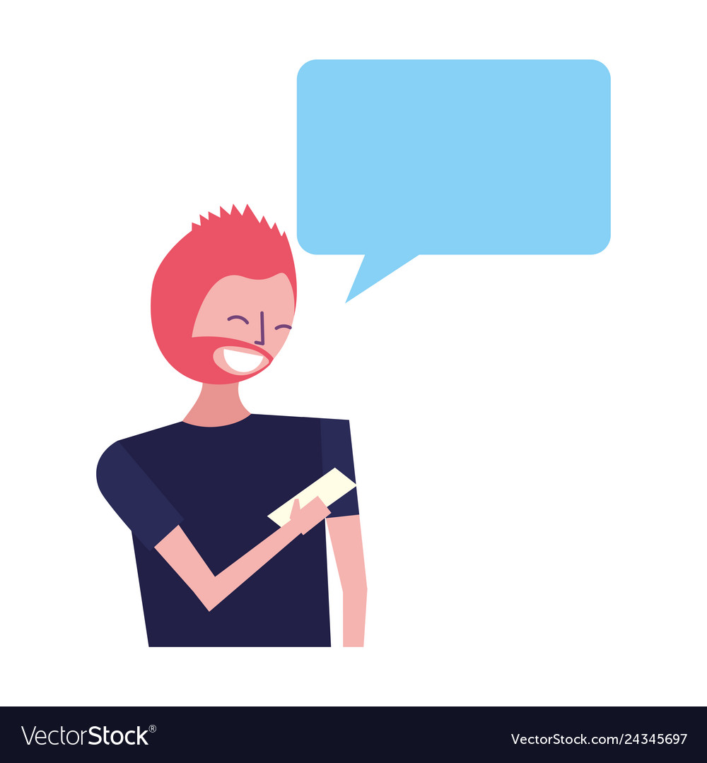 Man with smartphone and speech bubble character Vector Image Man with smartphone and speech bubble character