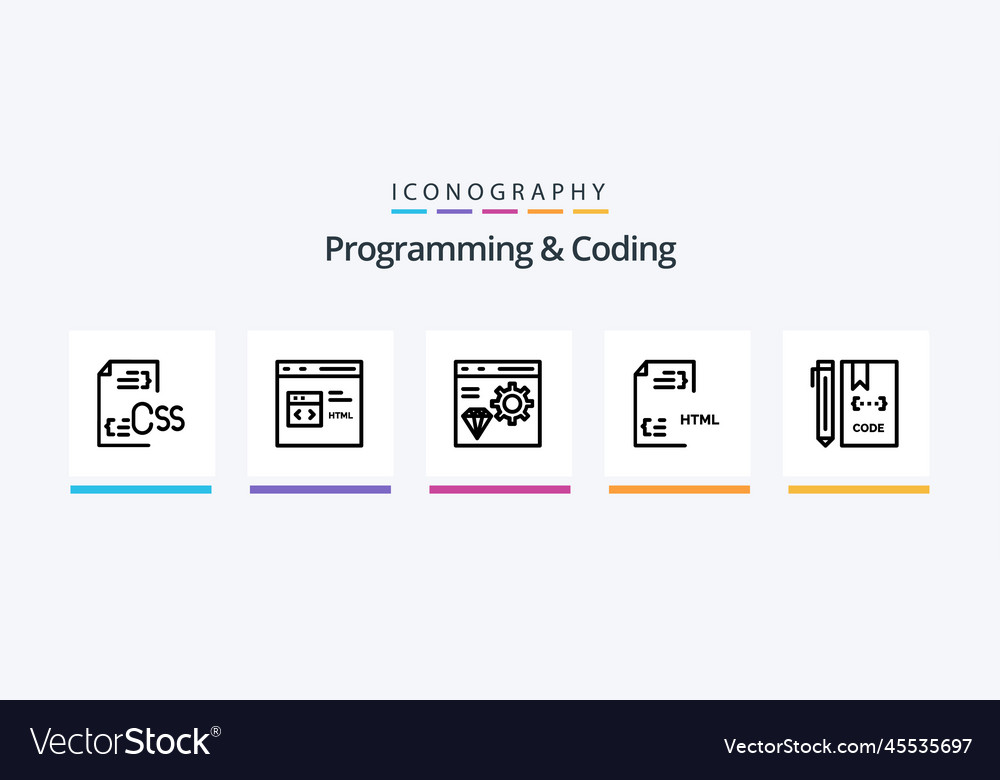 Programming and coding line 5 icon pack including