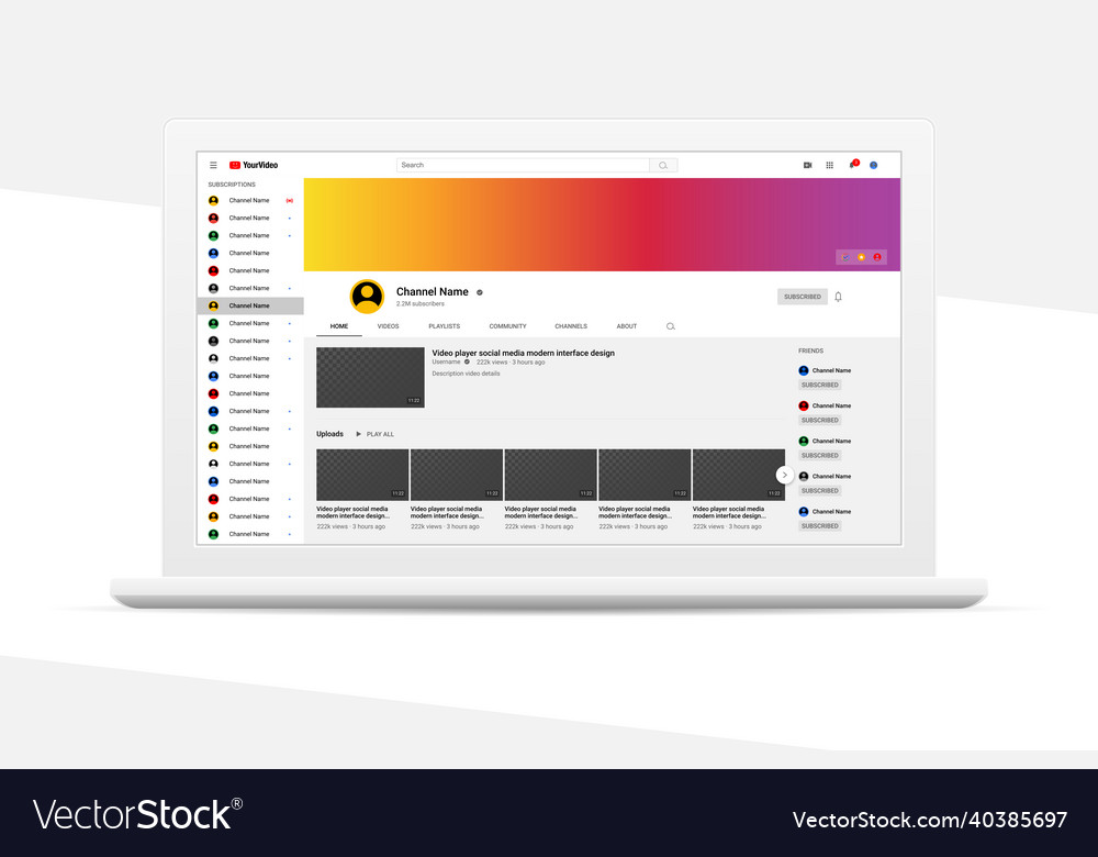 Responsive design desktop web video player page vector image Responsive design desktop web video player page