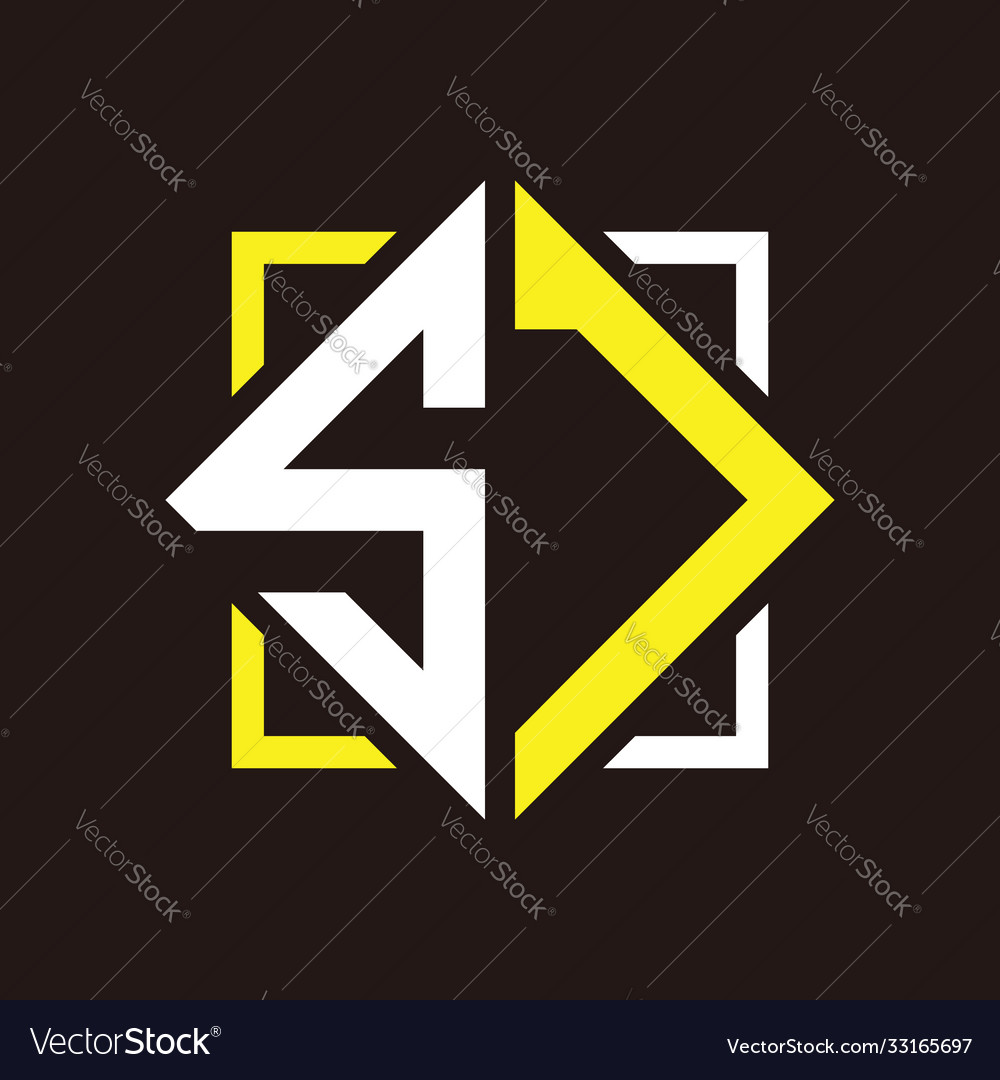 S j initials quadrangle monogram with square