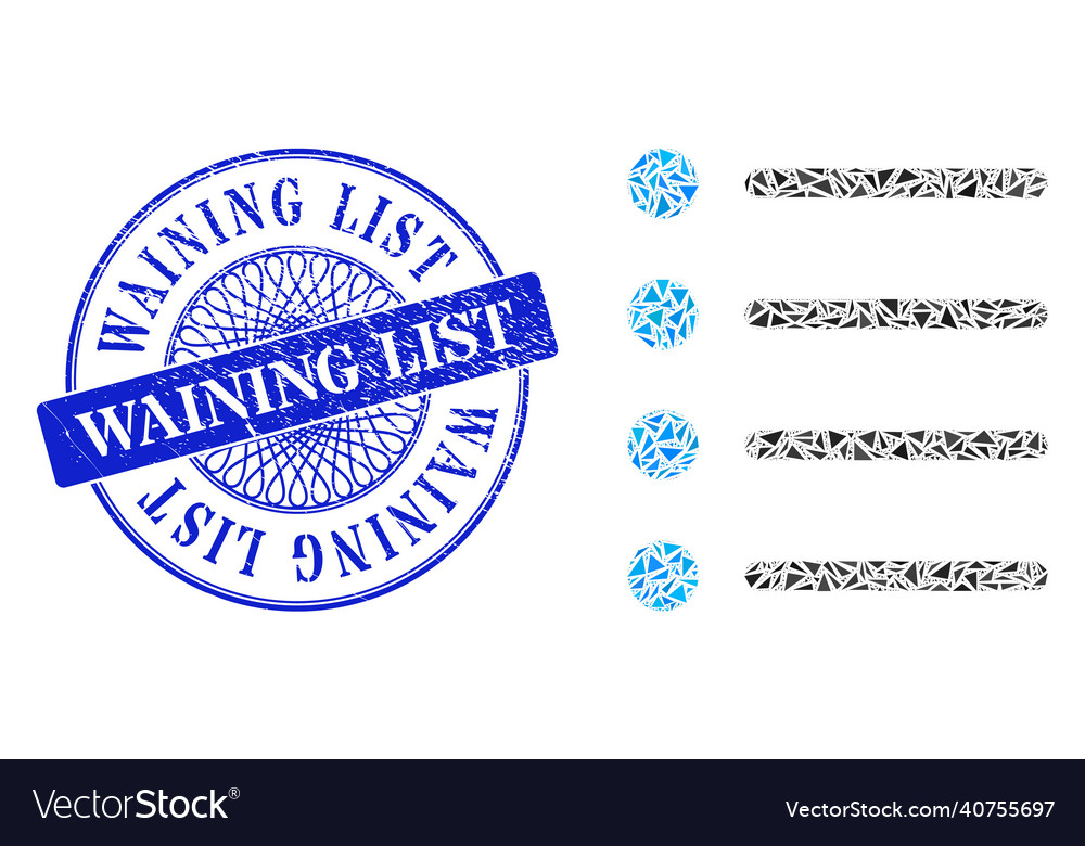 Scratched waining list seal and triangle items vector image Scratched waining list seal and triangle items