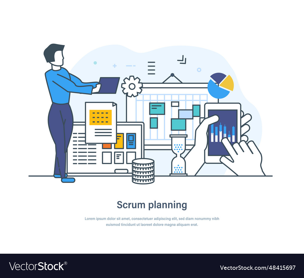 Scrum planning process agile development task vector image Scrum planning process agile development task