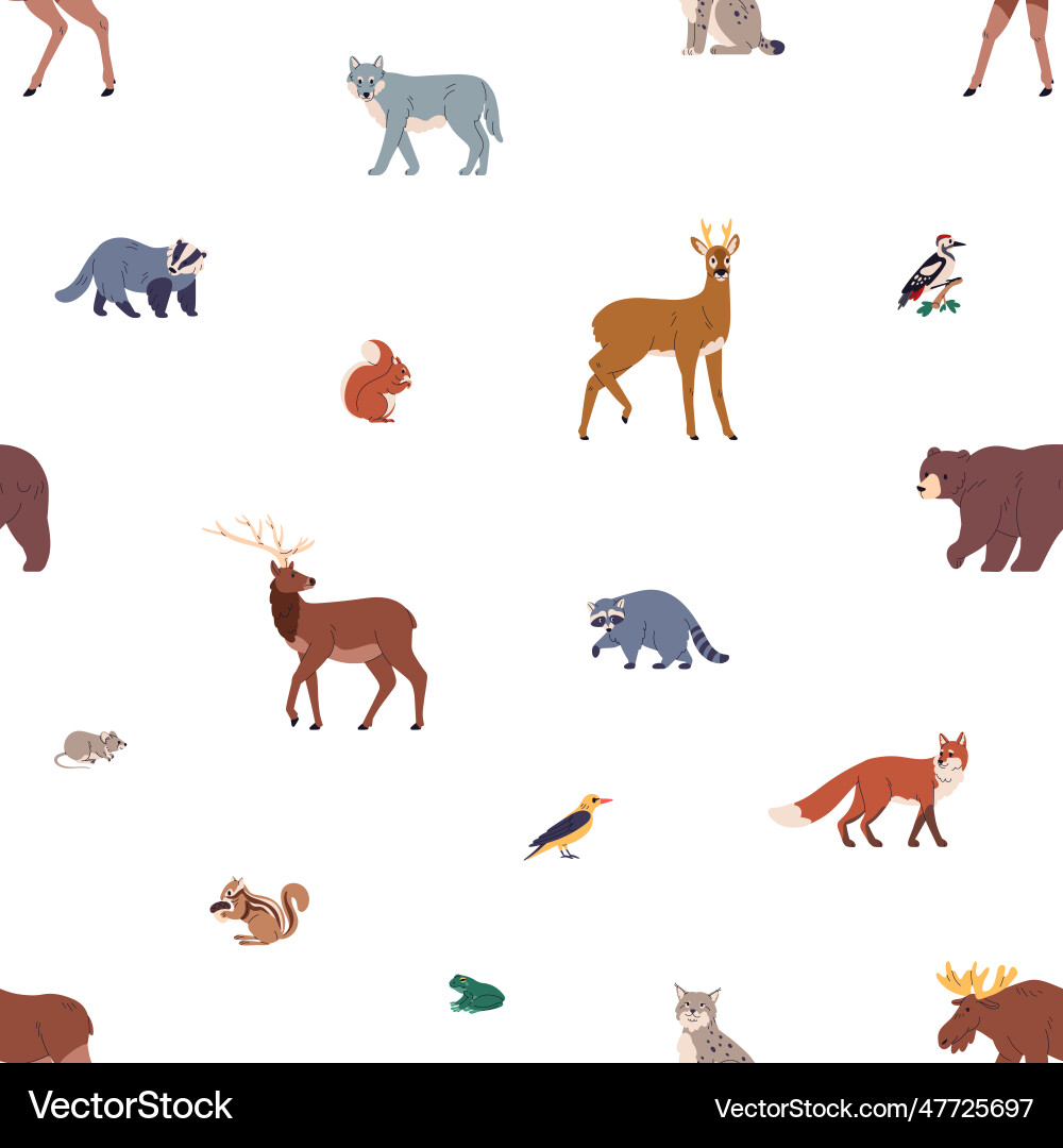 Seamless pattern forest animals endless Royalty Free Vector