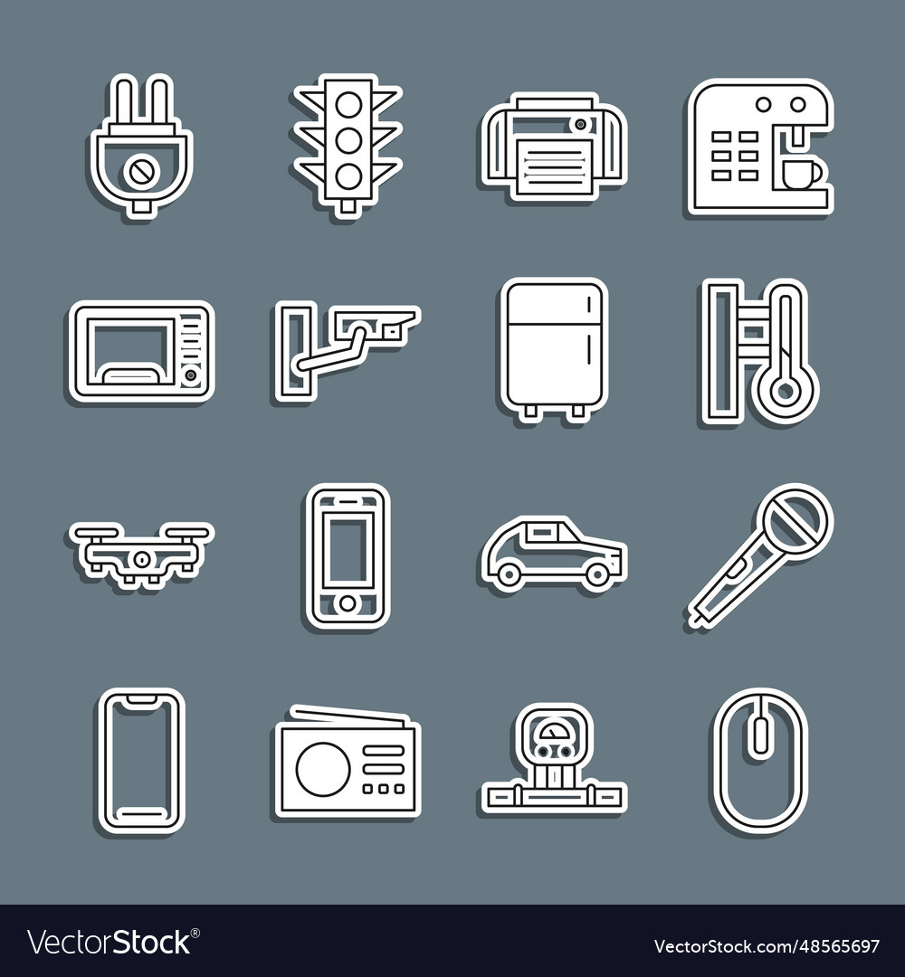 Set line computer mouse microphone meteorology vector image Set line computer mouse microphone meteorology