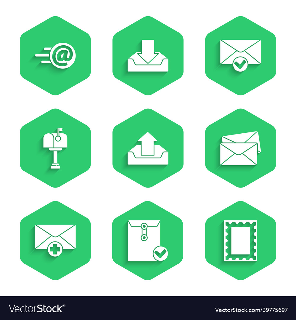 Set upload inbox envelope and check mark postal vector image Set upload inbox envelope and check mark postal